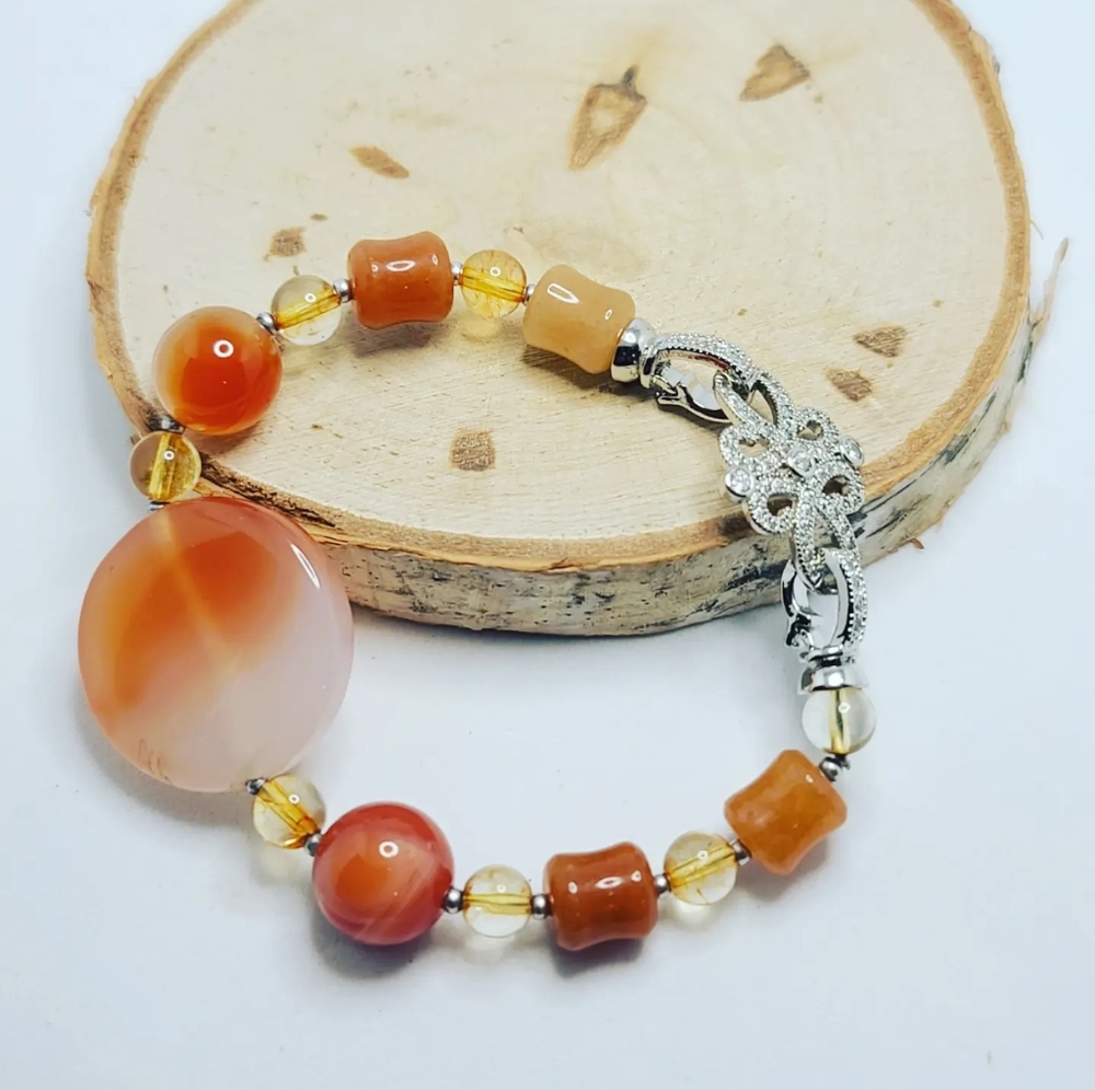 Red Agate, Zirconia Stainless steel clasp bracelet